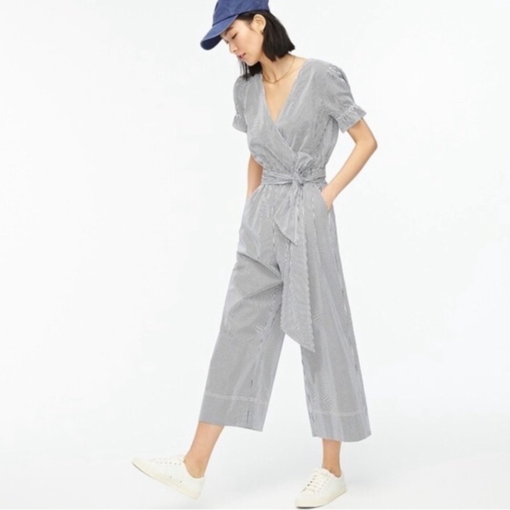 Striped Wrap Jumpsuit in Light Gray